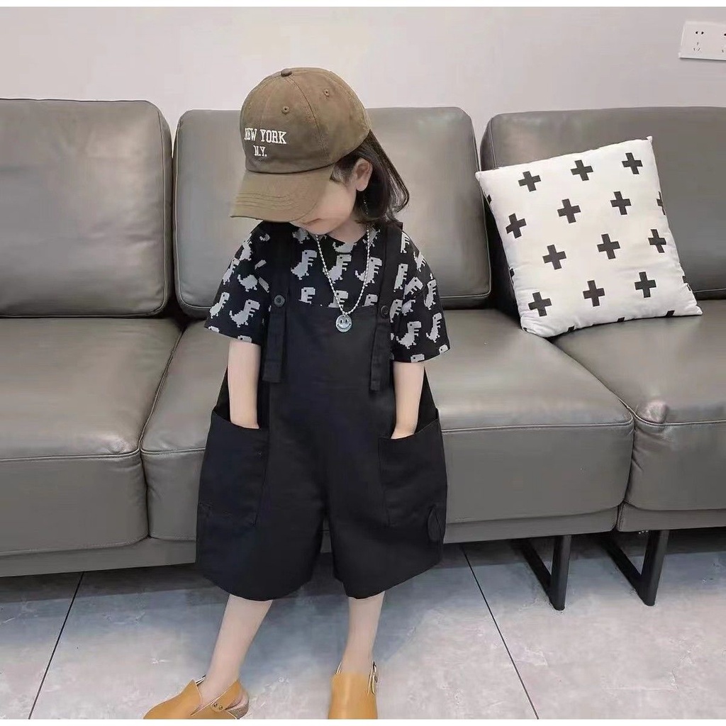Bộ Áo Quần Yếm Thiết Kế Đơn Giản Thời Trang Mùa Hè Phong Cách Hàn Quốc Xinh Xắn Cho Bé
