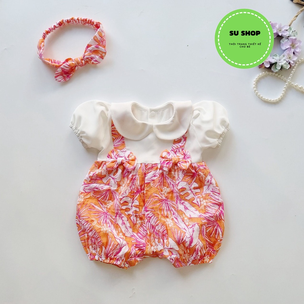 Bodysuit bé gái hoạ tiết lá [TẶNG KÈM băng đô]Su Shop-body lá đỏ