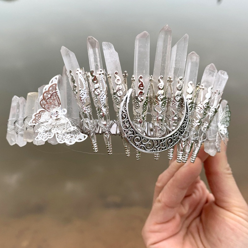 Băng Đô Cài Tóc Đính Đá Thạch Anh Pha Lê Cho Cô Dâu