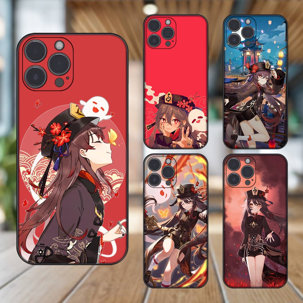 Ốp lưng iPhone 13 Pro Max dẻo đen cạnh vuông in hình Hutao Genshin Impact