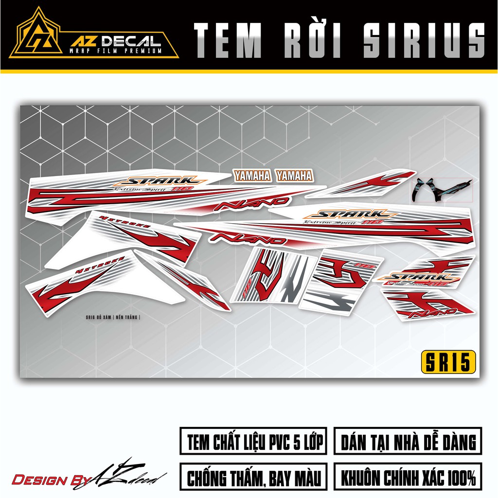 Tem Xe Sirius Spark, Nhiều Màu Tem Cho Xe | SR16 | Chất Liệu Decal Chống Nước, Chống Phai Màu