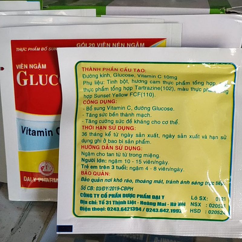 Combo 10gói Viên kẹo ngậm Glucose C 200mg tăng sức đề kháng bền thành mạch
