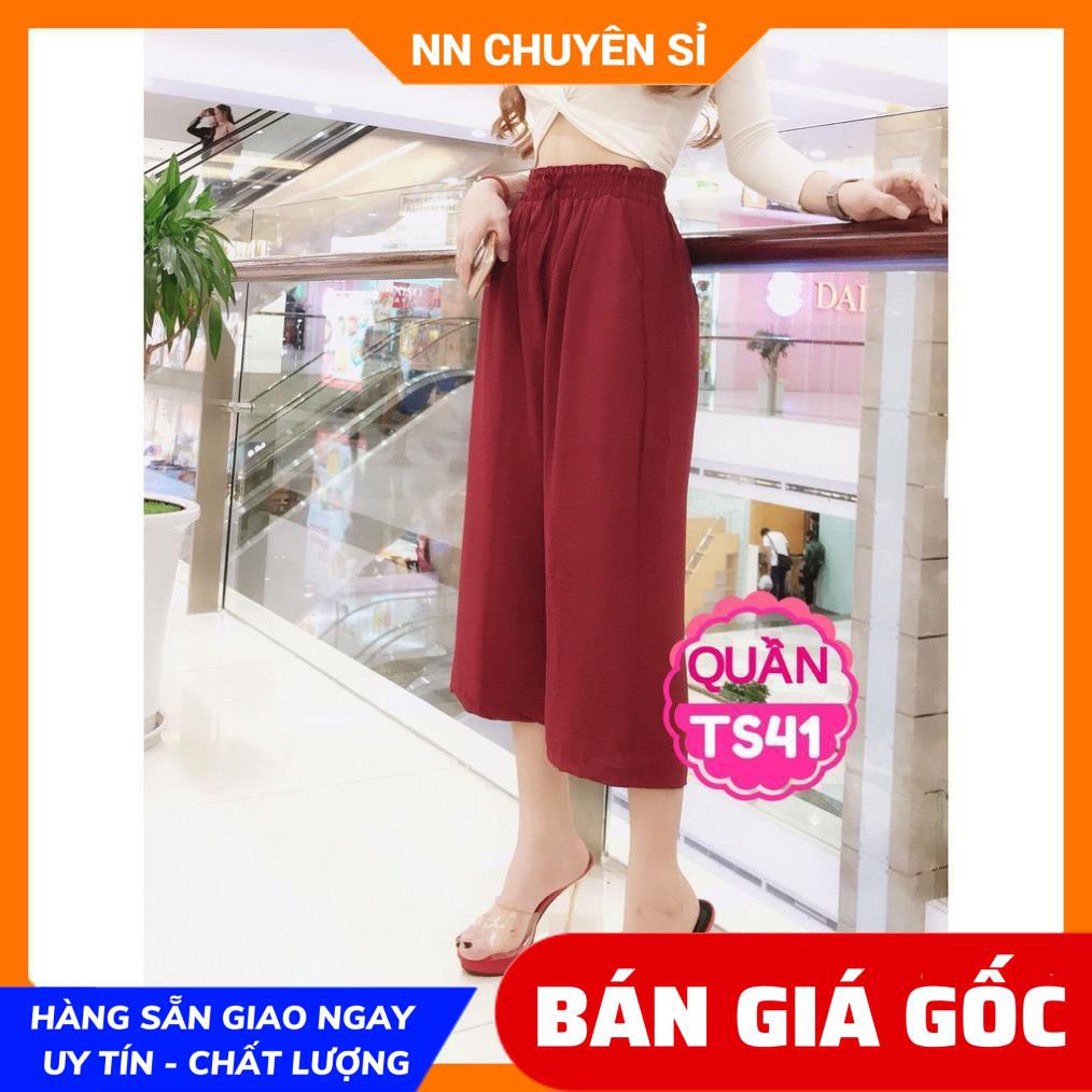 Quần ống rộng lửng nữ chất đũi siêu mềm mịn lưng thun co giãn thoải mái TS41