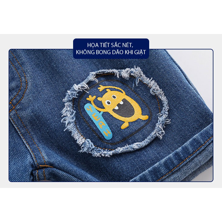 Quần Jeans Cho Bé RIGHT EURO Quần Short Cho Bé Họa Tiết Monster Chất Bò Mềm 033