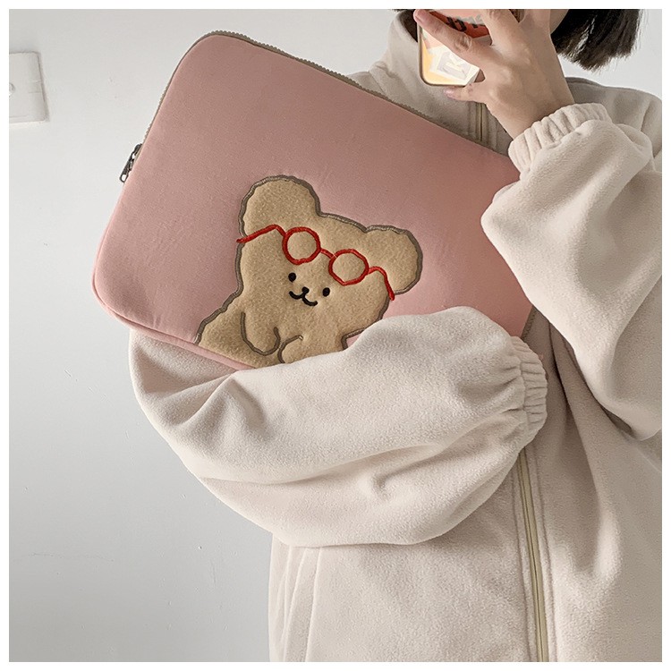 Túi Đựng Laptop/Máy Tính Bảng 11/13/15 inch In Hình Gấu Kiểu Hàn Quốc Dễ Thương