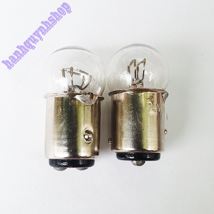 Hộp 10 Bóng đèn ô tô xe máy 12V 10/10W hoặc 24V 10/10W 2 tóc đui cài
