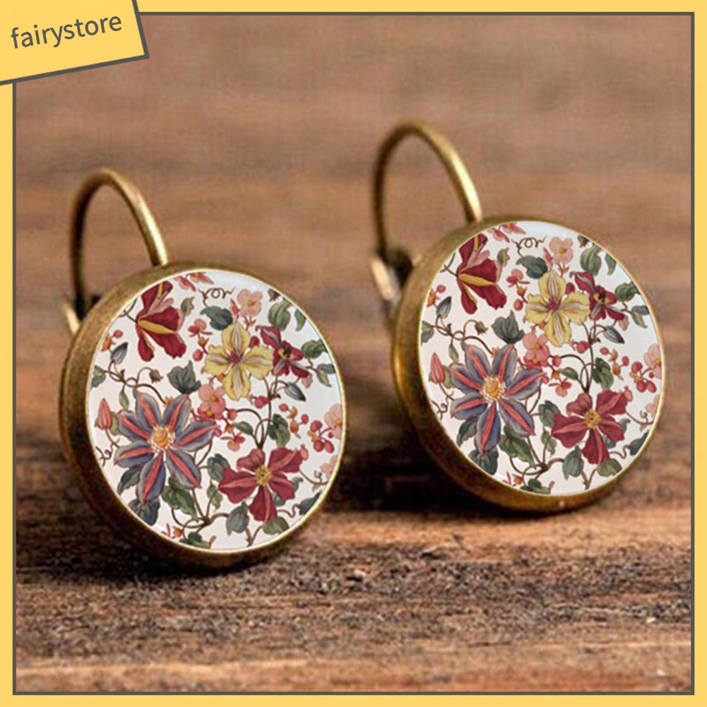 Khuyên tai mặt tròn in hoa phong cách cổ điển