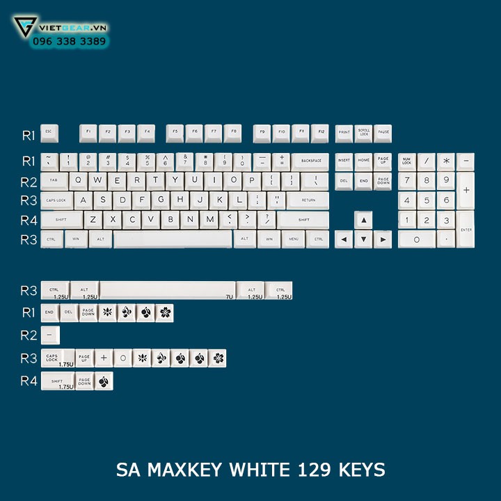 [Mã SKAMSALE03 giảm 10% đơn 200k] Bộ nút nhựa SA Maxkey White 129 keys nhựa ABS double shot cao cấp