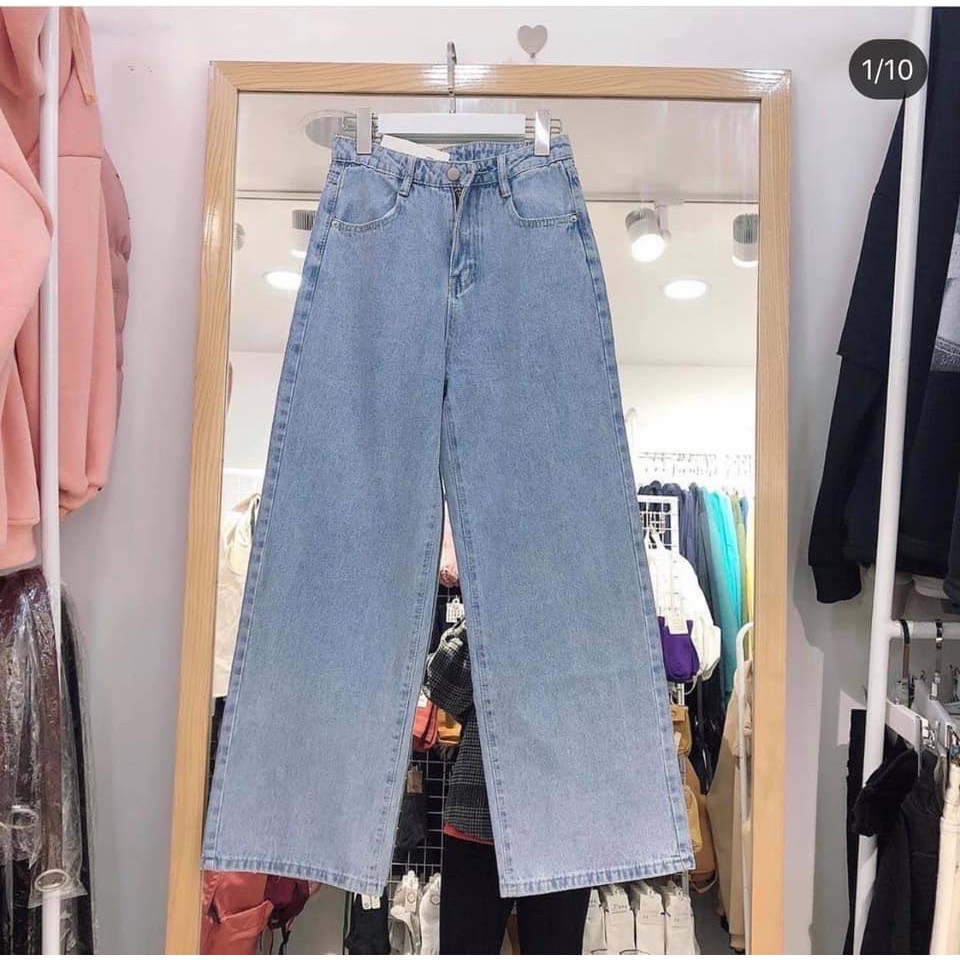 Quần jean nữ LylyshopUnisex kiểu ống rộng suông lưng cao cạp cúc phong cách ullzang chất bò mềm dày dặn đủ size S,M,L