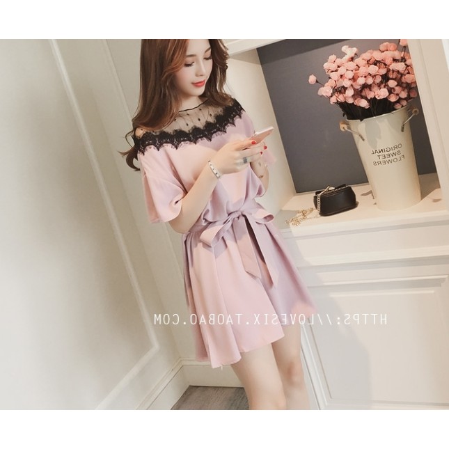 Váy đầm nữ xinh MINALADY viền ren cổ dây đai lưng Hàng Quảng Châu chất đẹp | BigBuy360 - bigbuy360.vn