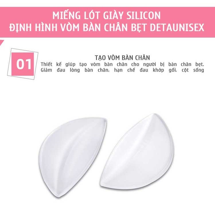 [CHÍNH HÃNG] Miếng lót giày bàn chân bẹt Silicon Detaunisex - LGS6