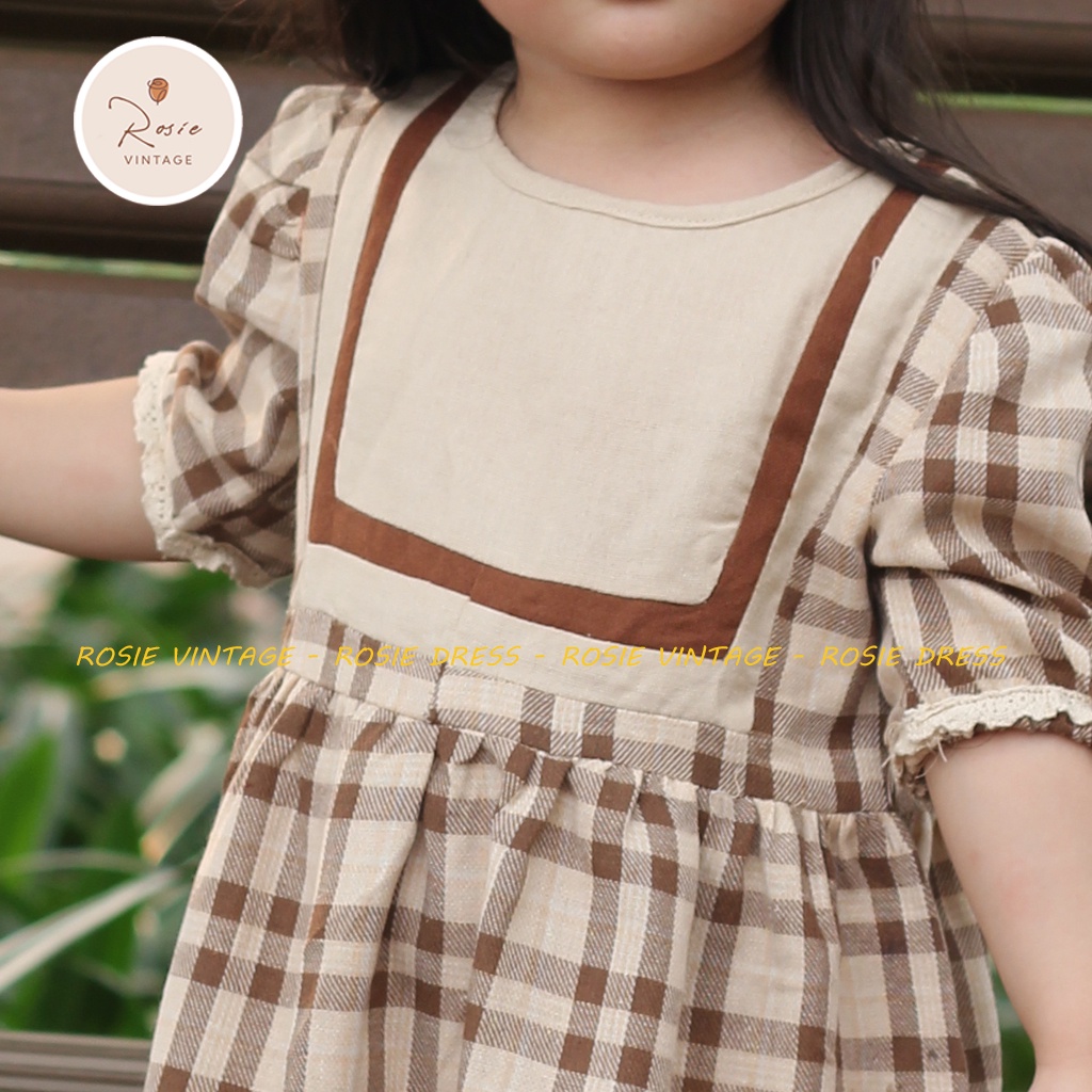 Váy kẻ phối ROSIE V25, chất vải mềm thoáng mát cho bé gái từ 9 - 36kg
