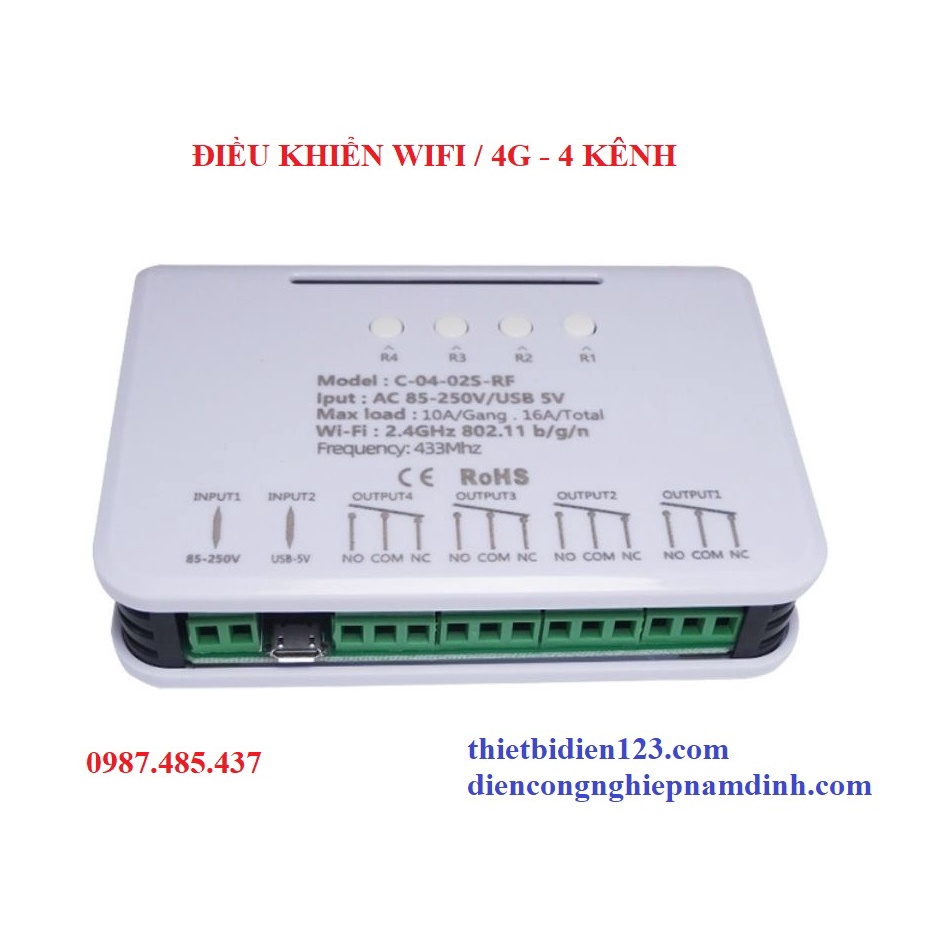 Bộ Điều Khiển WIFI 4 kênh qua điện thoại - Công tắc điều khiển từ xa dùng App điện thoại