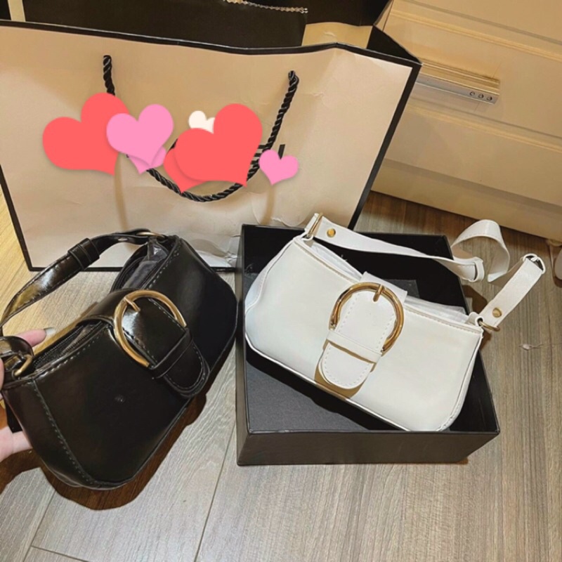 Túi Xách Nữ Đeo Vai Da Mềm Mini Màu Đen Trắng