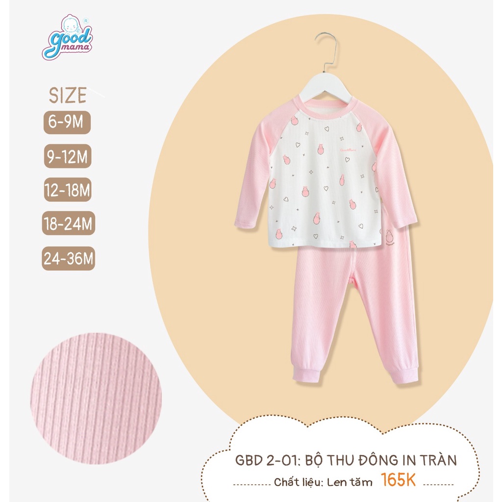 [CHÍNH HÃNG] Bộ dài tay raglan thu đông len tăm bo gấu in tràn họa tiết trẻ em Good Mama