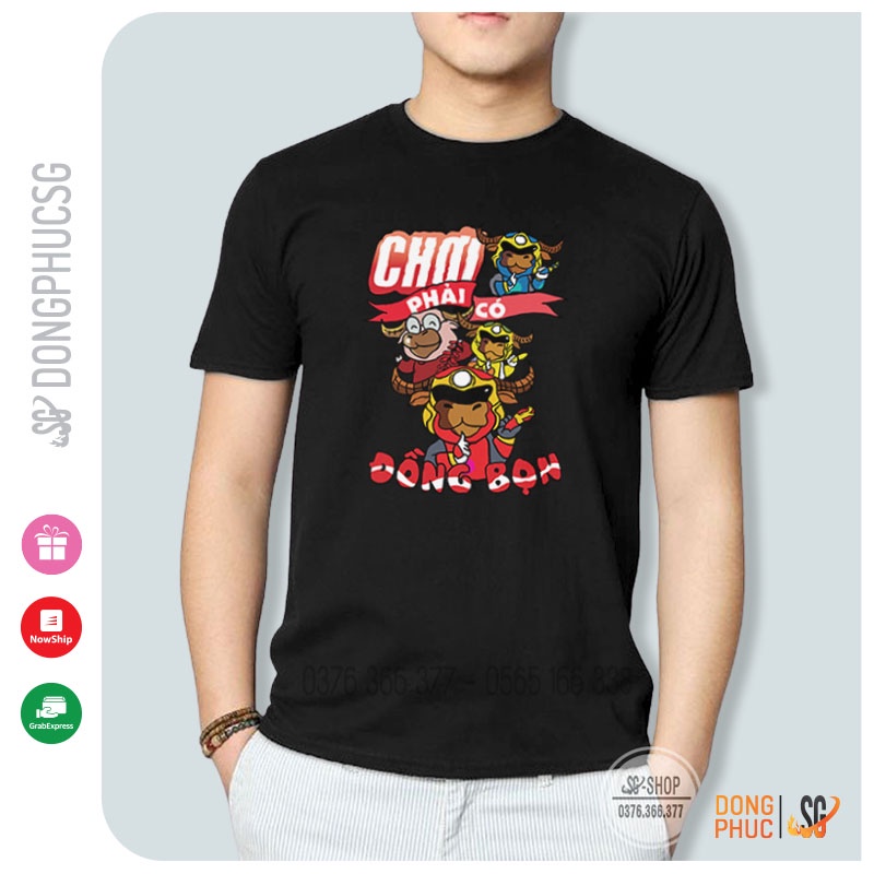 Áo phông nhóm Chơi trội | Thun mềm mịn, màu đen tay ngắn cổ tròn SGY220D | SG