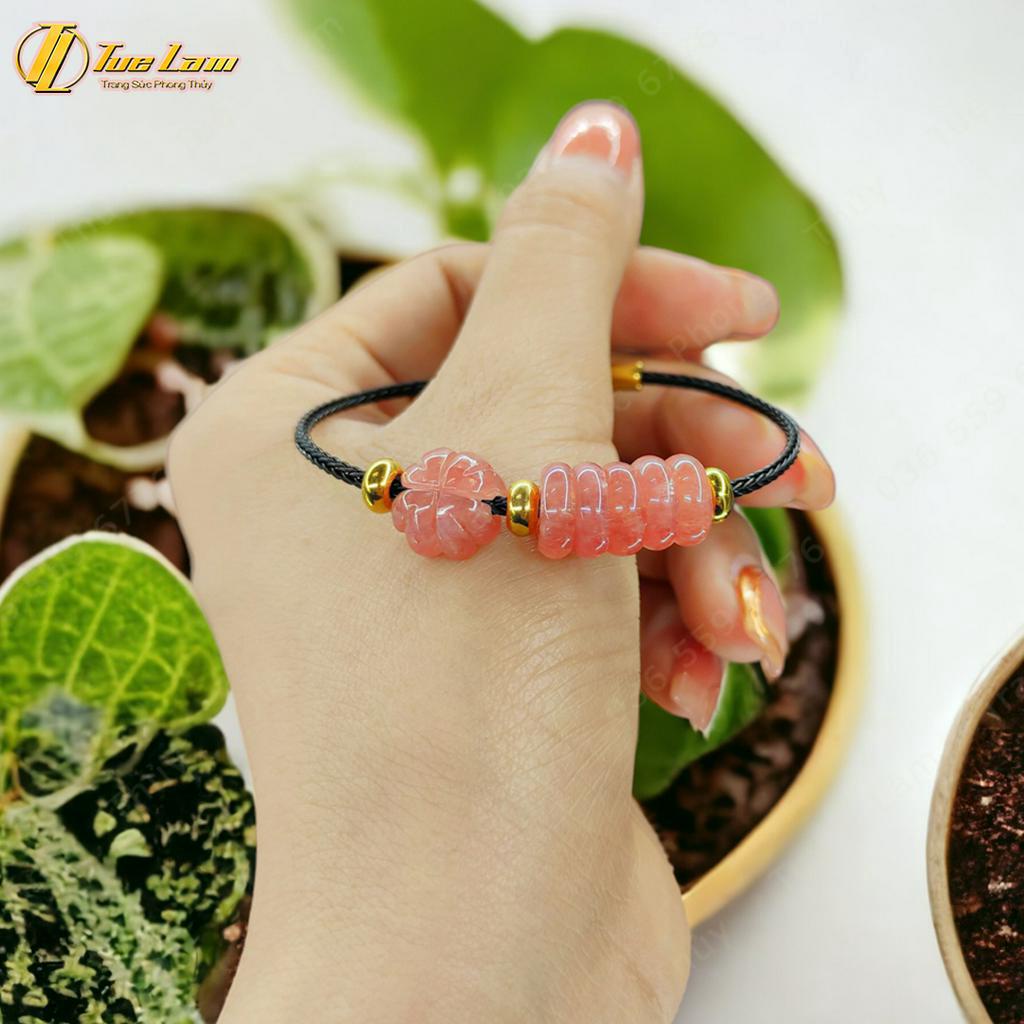 Vòng tay ngũ điếu phong thủy mix cỏ 4 lá đào hoa hợp mệnh hỏa, mệnh thổ, chiểu tài hút lộc, may mắn - Tuệ Lâm