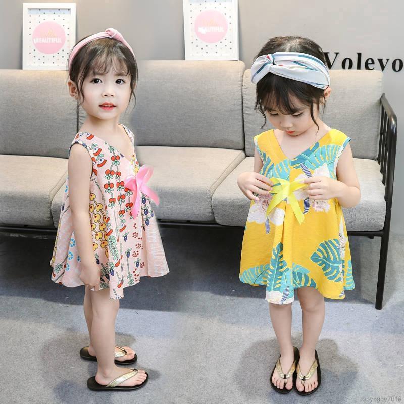 Đầm sát nách in họa tiết hoa xinh xắn dành cho trẻ em