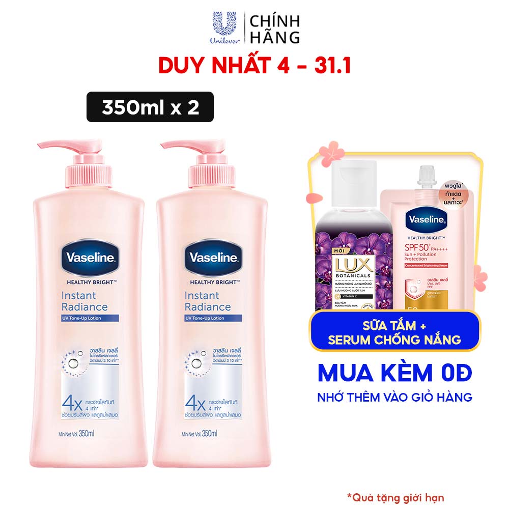 Combo 2 Sữa dưỡng thể dưỡng sáng da tức thì VASELINE Healthy Bright Instant Radiance 350ML/chai | BigBuy360 - bigbuy360.vn