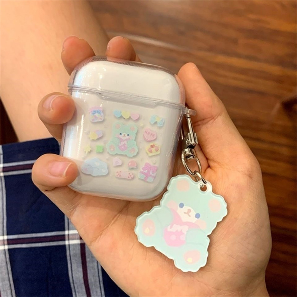 Vỏ mềm đựng bảo vệ cho hộp sạc tai nghe Airpods 1/2 họa tiết gấu hoạt hình đáng yêu