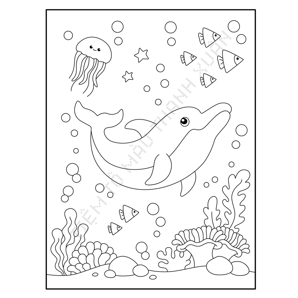 Set 10 Tờ Tranh Tô Màu Hình Cá Heo Dolphin Tô Màu Sáp, Màu Chì - Tiệm Tô Màu Thanh Xuân