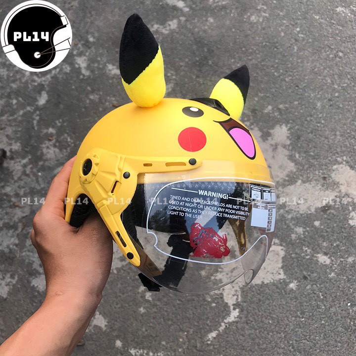 Mũ Bảo Hiểm Trẻ Em Pikachu Có Kính V&S Helmet Cho bé Từ 3-6 Tuổi Màu Vàng - Tặng Chong Chóng Tre