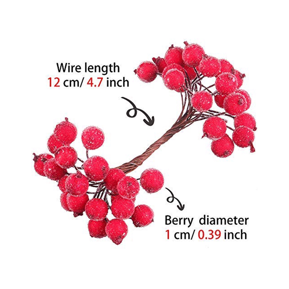【trang trí tường】 Decorative Mini Christmas Frosted Artificial Berry Vivid Red Holly Berry Holly Berries Home Garland New Beautiful SuSu