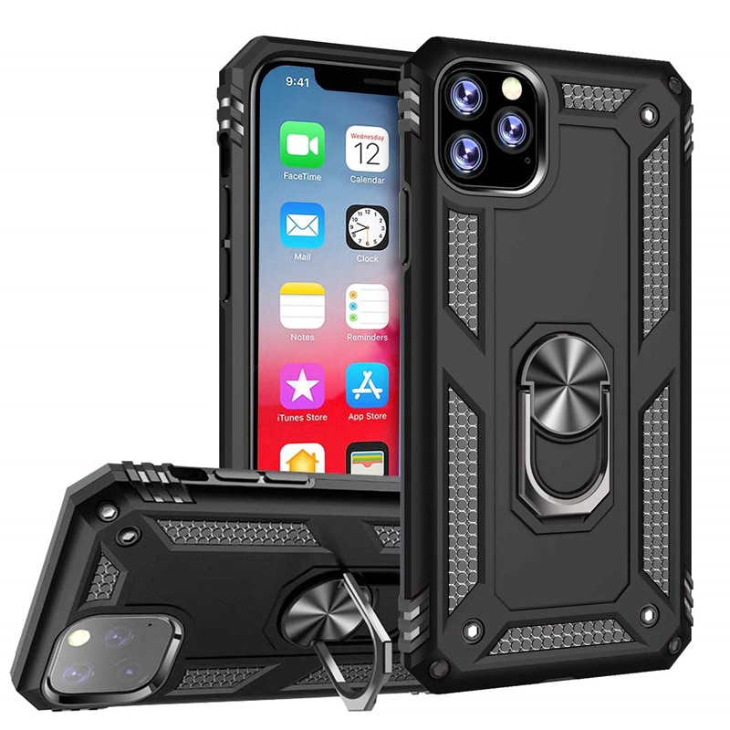 Ốp điện thoại silicon chống sốc kèm móc xỏ ngón nam châm kim loại thích hợp cho iPhone 11 Pro Max Xs Max XR X 5s SE