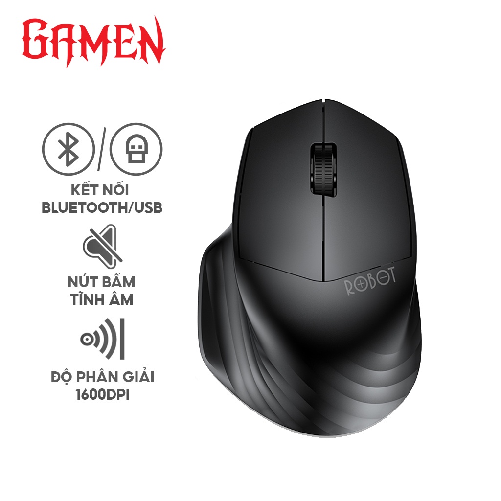 Chuột Không Dây Tĩnh Âm ROBOT M350 Kết Nối Bluetooth 3.0/5.0 &amp; USB Nano 2.4 GHz - Độ Phân Phải 1600 DPI