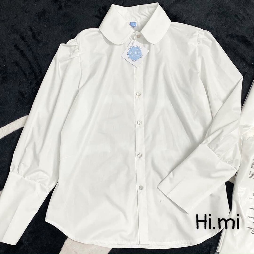 Áo sơ mi cổ sen măng set 3 khuy sang sịn