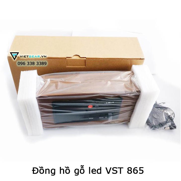 Đồng hồ gỗ led VST 865, kích thước lớn, chính hãng VST, vỏ đen