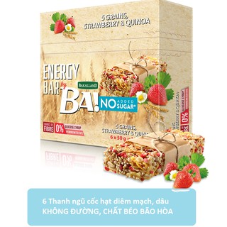 Thanh ngũ cốc ăn sáng giảm cân Bakalland dâu diêm mạch dinh dưỡng cao cấp 6 thanh 180gr NK Ba Lan