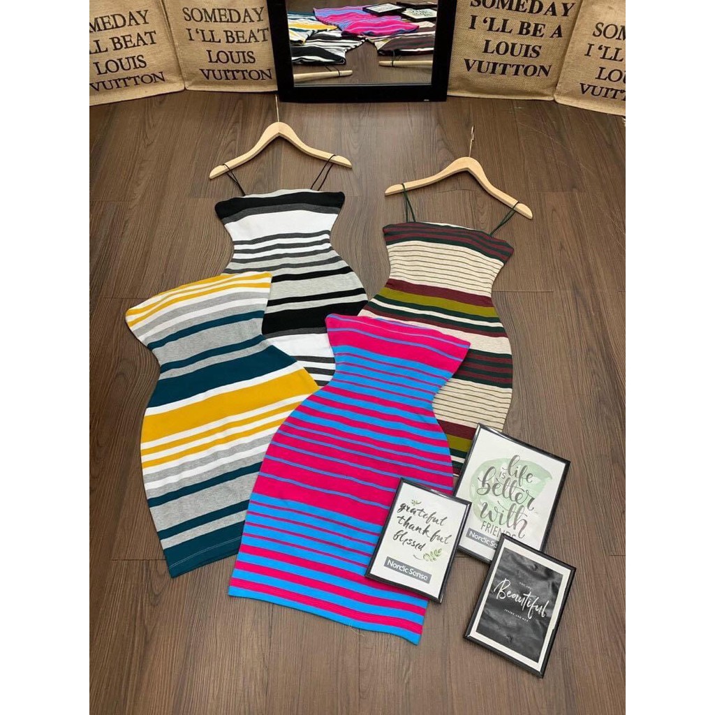 Đầm Body 2 Dây Sọc Ngang Có Dây Kéo Sau Thun Borip Thích Hợp Mặc Đi Tiệc Đi Làm Đi Chơi | BigBuy360 - bigbuy360.vn