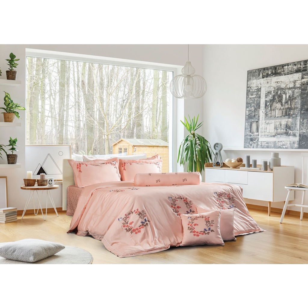 Bộ drap Ga phủ vỏ chăn gối Everon chính hãng màu hồng ESC19002 1m6 1m8 2m 2m2
