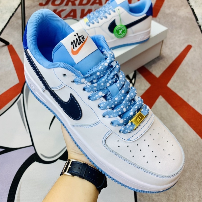 Giày thể thao sneaker cổ thấp AF1 Blue White Da Lộn Hàng SC
