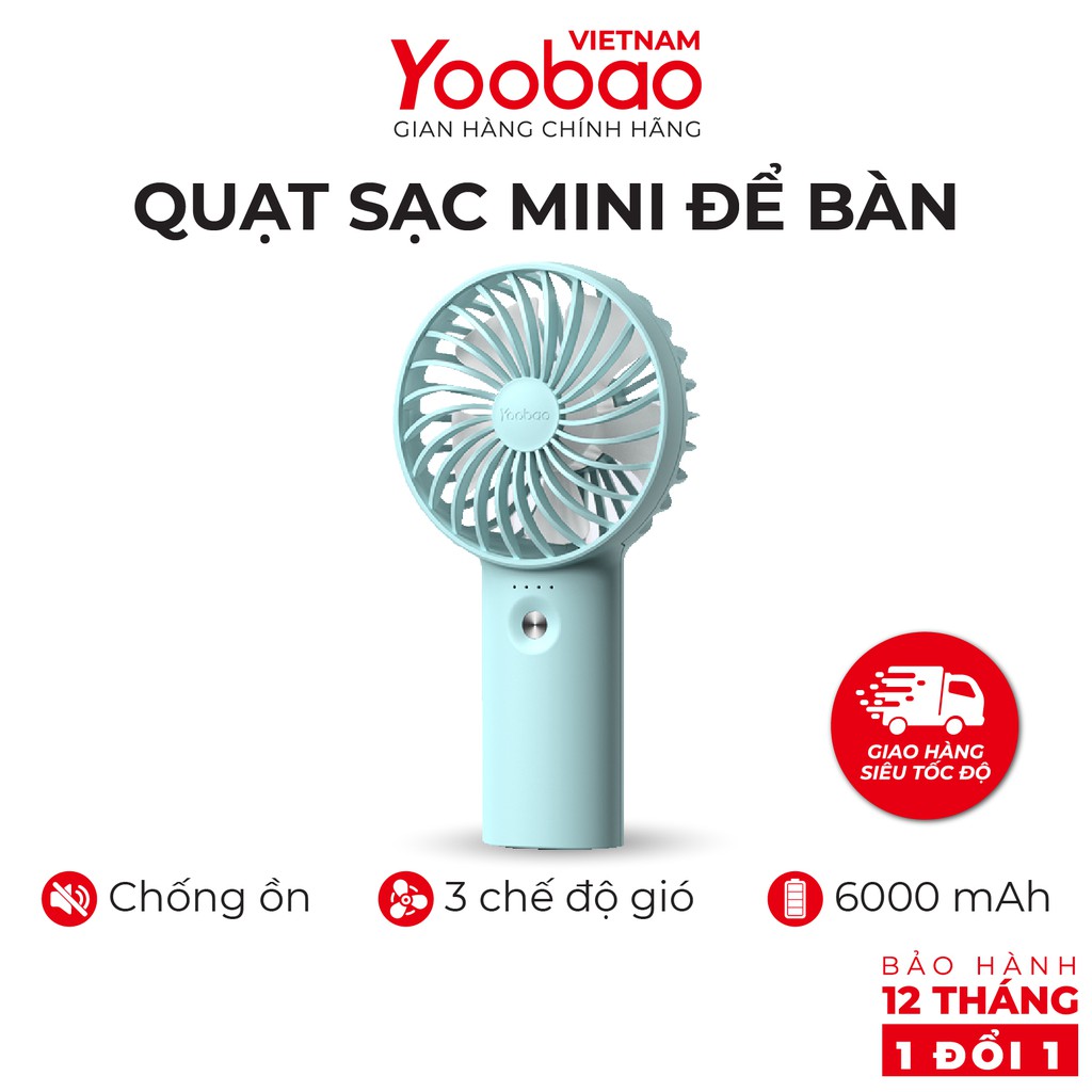 Quạt sạc mini để bàn làm việc YOOBAO F3 Pro 6000/5000mAh Kiêm sạc dự phòng - Hàng chính hãng - Bảo hành 12 tháng 1 đổi 1