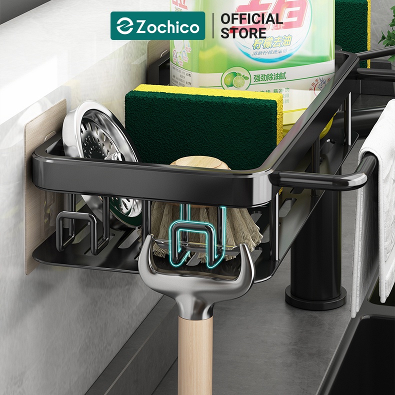 Kệ để đồ rửa chén dán tường có khay hứng nước và giá treo khăn Zochico