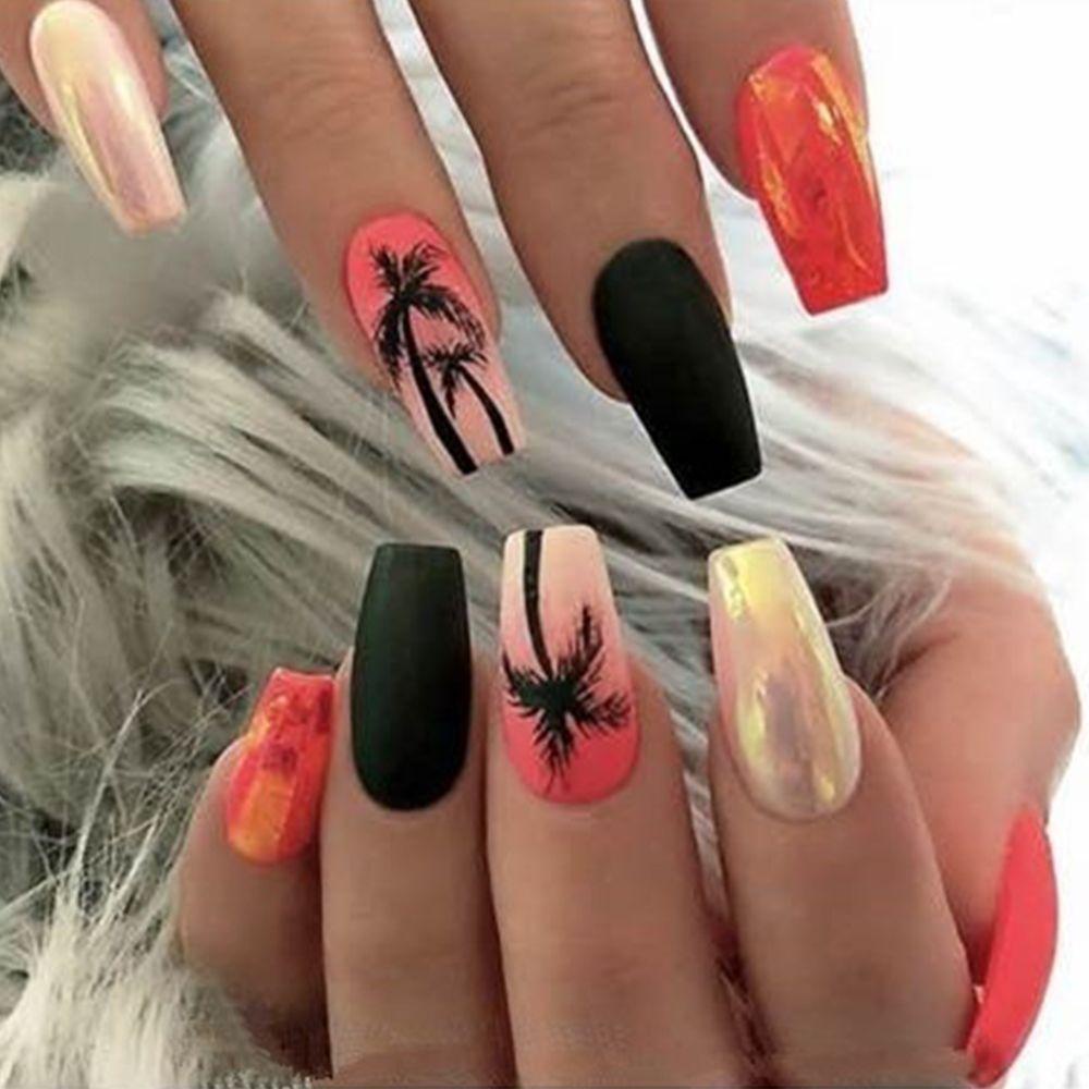 EXPEN Miếng Dán Trang Trí Móng Tay Họa Tiết Cây Cọ Nhiệt Đới Lướt Sóng Gió