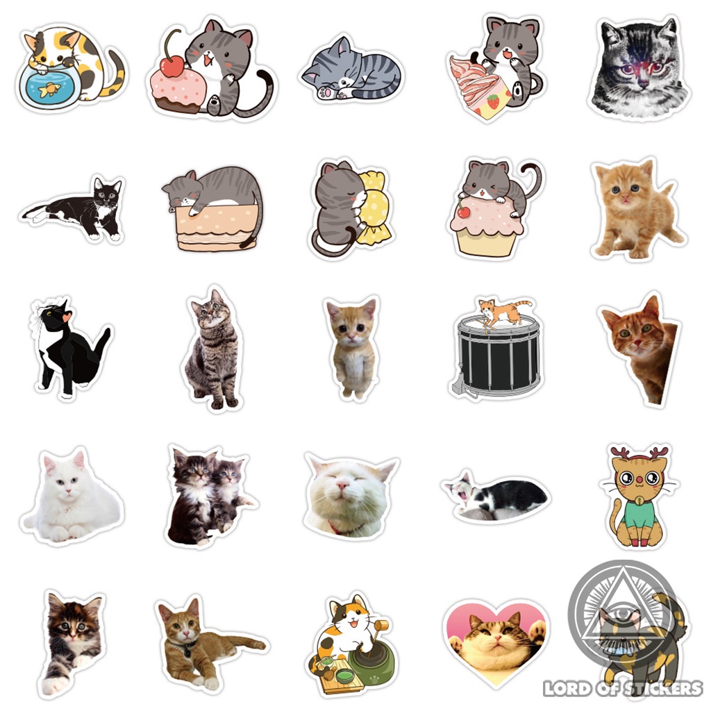 Set 100 Nhãn Dán Mèo Dễ Thương Sticker Cute Phong Cách Hoạt Hình Chống Thấm Nước Trang Trí Mũ Nón Bảo Hiểm, Laptop, Sổ