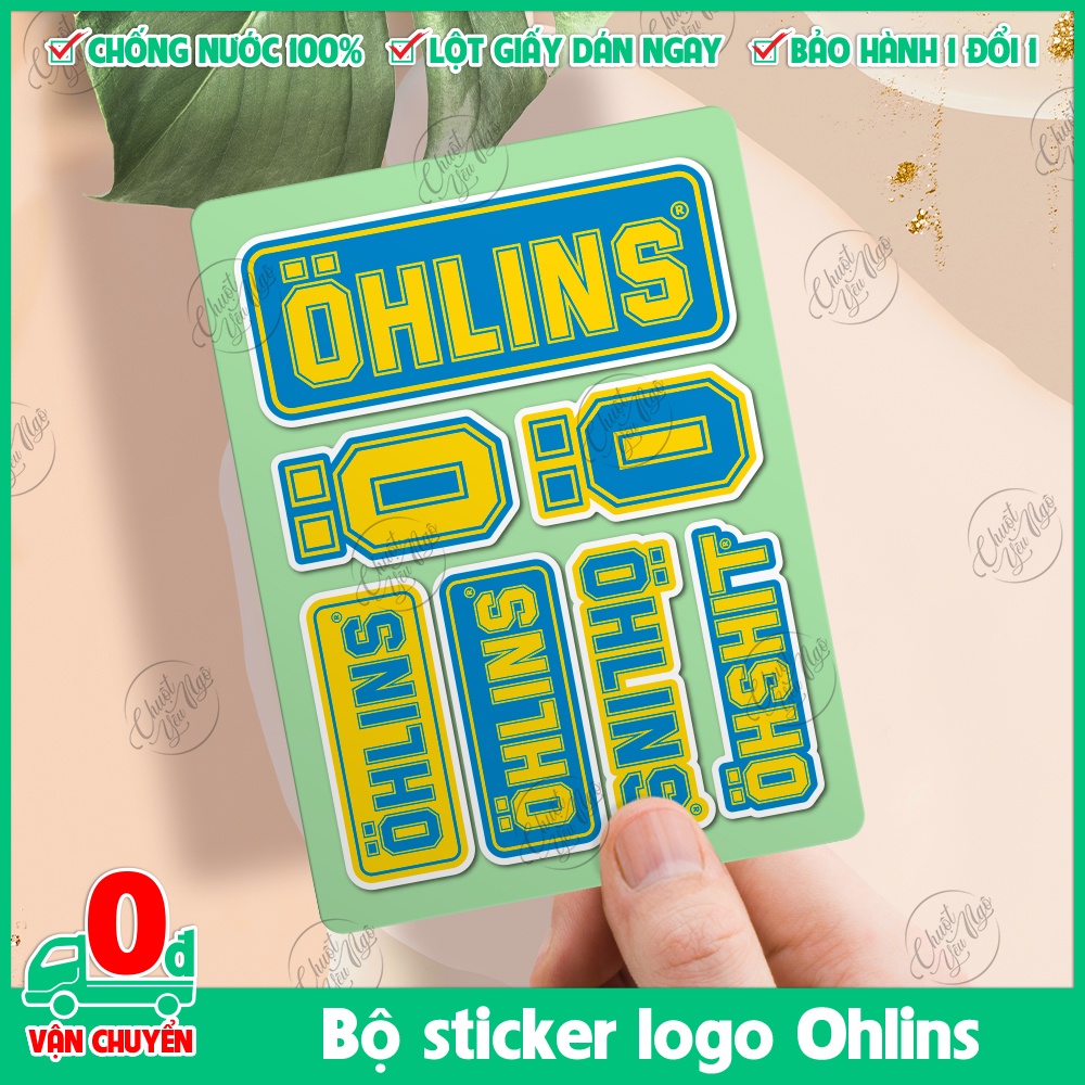 Bộ 7 tem logo Ohlins vàng xanh dán trang trí xe máy nón bảo hiểm sticker decal chống thấm nước
