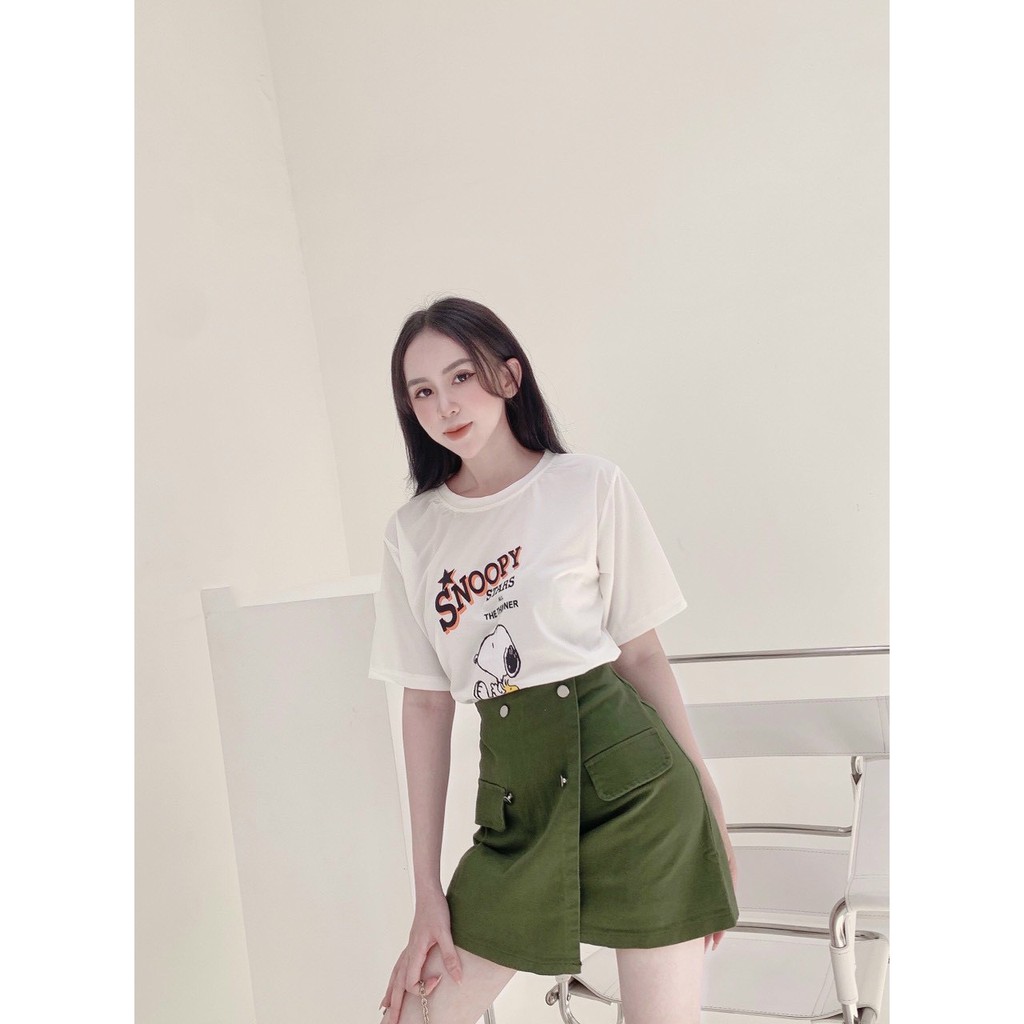Sét áo thun + váy kaki. Có 1 màu. Size dưới 54kg vừa. KÈm hình chụp thật 100%. Đơn giản mà đẹp nha mấy chế