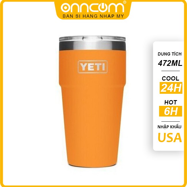 Bình nước giữ nhiệt inox 304 Yeti 16oz kèm nắp magslider, Ly cốc giữ nhiệt mini 472ml cao cấp cam orange Nhập khẩu My