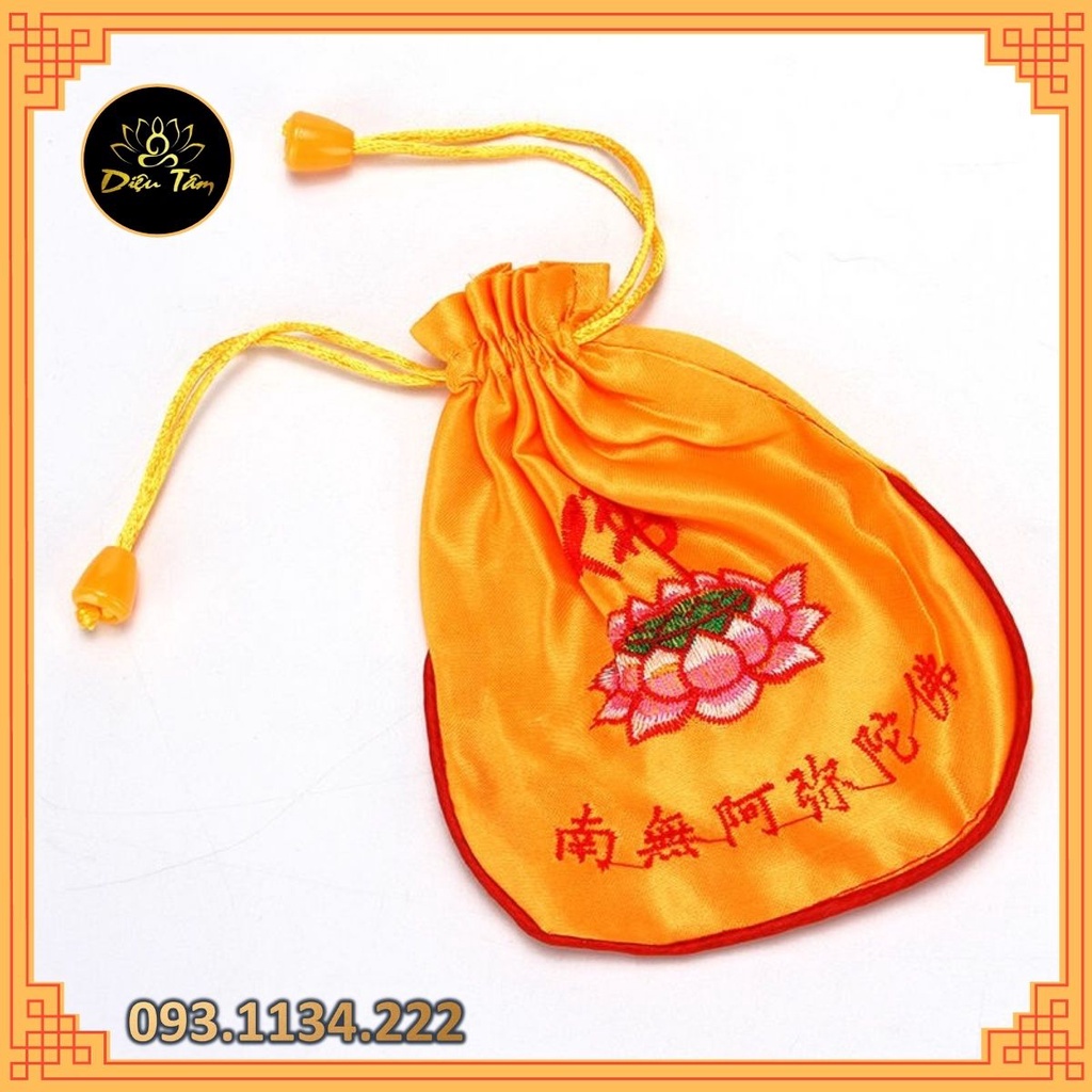 Túi vải lụa thêu hoa sen đựng đồng xu , đồ phong thủy đồ cá nhân tiên lợi