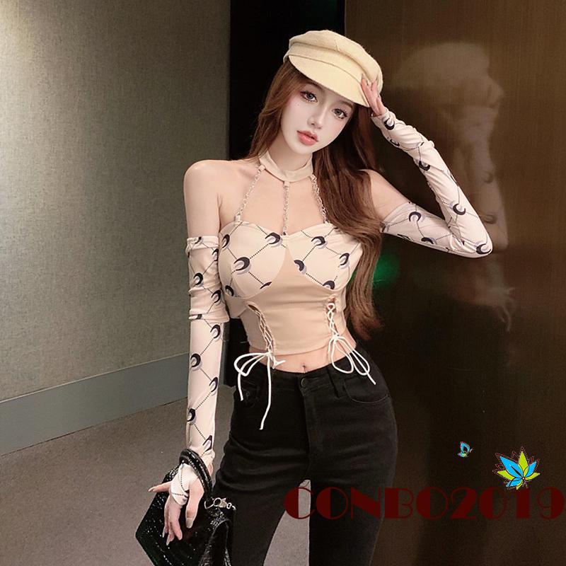 Áo Thun Dài Tay Hở Vai In Họa Tiết Độc Đáo Thời Trang Quyến Rũ Cho Nữ