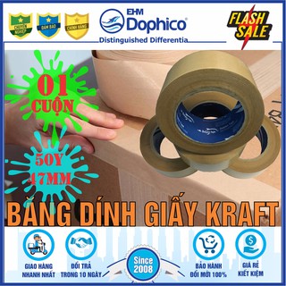 (47mm x 50Y) Băng dính Kraft – Băng dính giấy da bò – Tự phân hủy thân thiện với môi trường – Dùng vá thùng carton