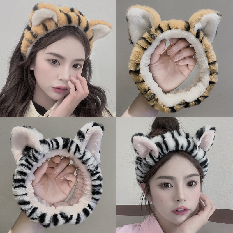 Băng Đô Lông Nhung Rửa Mặt Hình Chú Hổ Nhỏ Dễ Thương