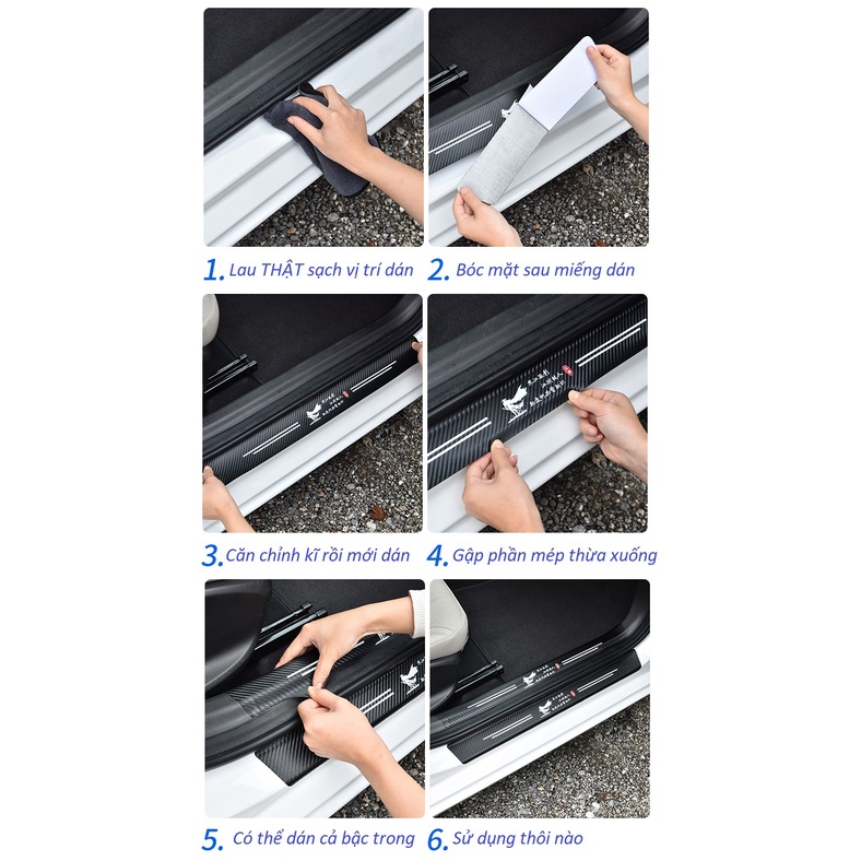 Bộ 4 dán bậc cửa vân carbon chống trầy xước bậc dẫm lên xuống xe hơi ô tô đủ thương hiệu xe LOẠI TỐT