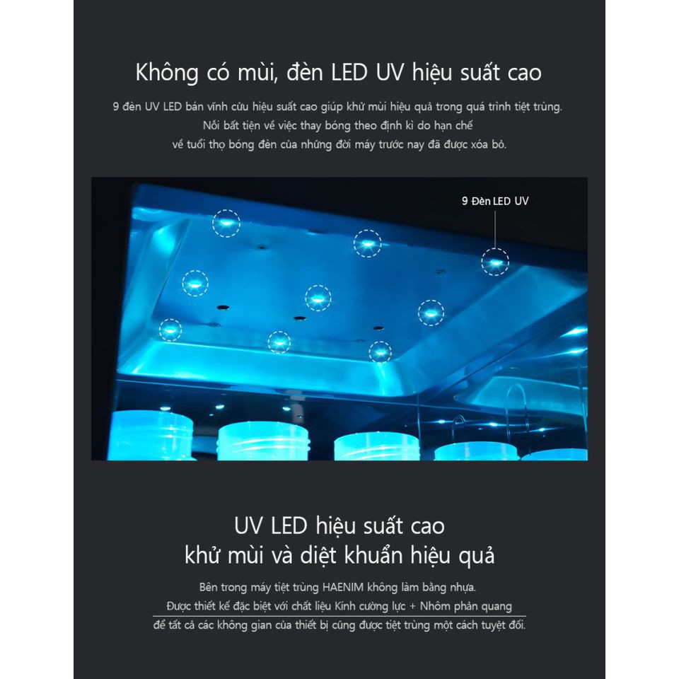 Máy tiệt trùng sấy khô bình sữa UV Haenim 4 Premium - Diệt khuẩn tối ưu, 9 bóng LED hiện đại, BH 3 NĂM