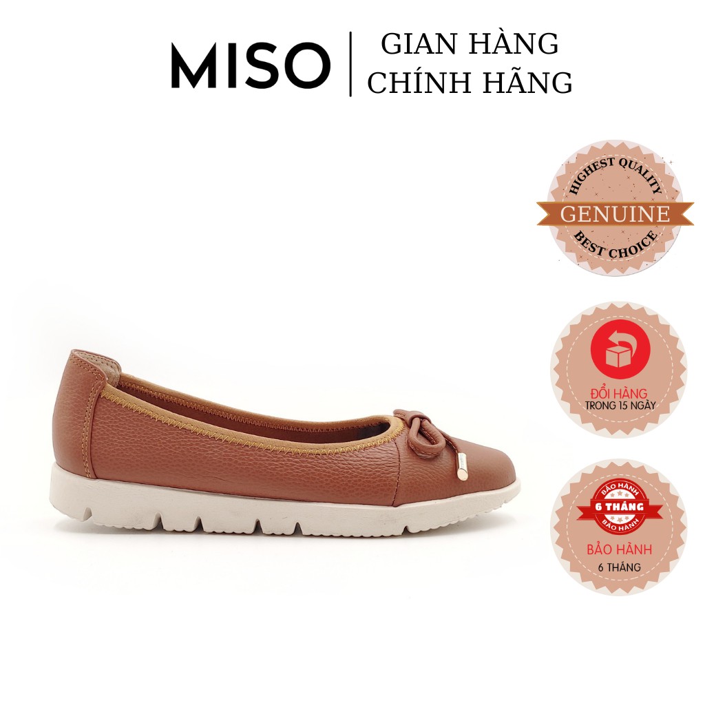 Giày búp bê nữ mũi tròn basic da thật êm chân đế thể thao siêu nhẹ phối nơ Miso M005