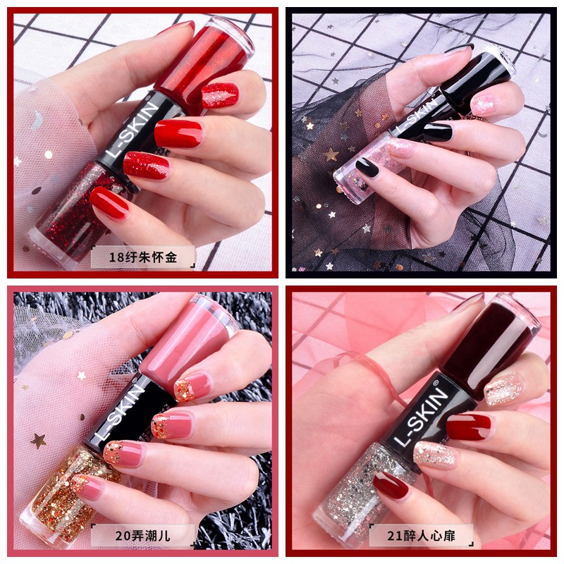 Bộ sơn móng tay hai màu microgel kim tuyến lấp lánh nhanh khô và không dễ bong tróc